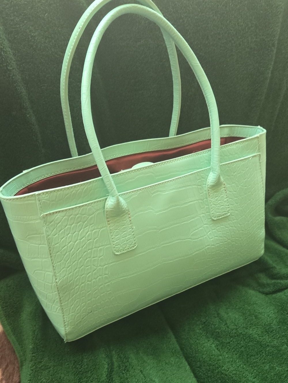 Classic Croc-Embossed Tote Bag in Mint Green